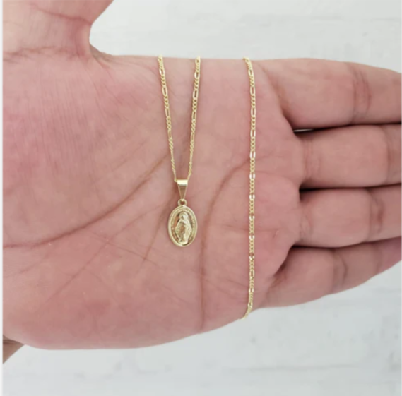 Cadena tejido 3x1 Diamantada Con Colgante Virgen