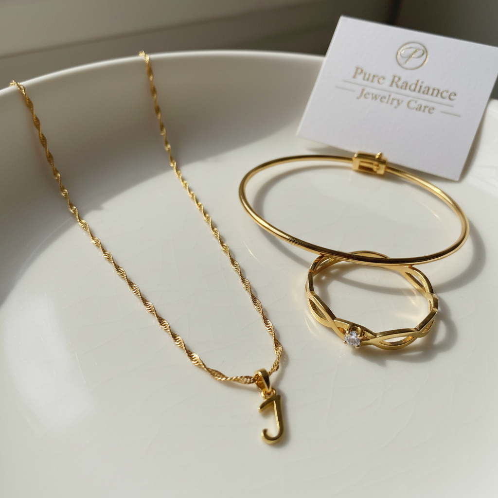 generar imagen de joyas de baño en oro,que se ve elegante y simple en formato 1:1 esto ira en la pagina de cuidado de joyas