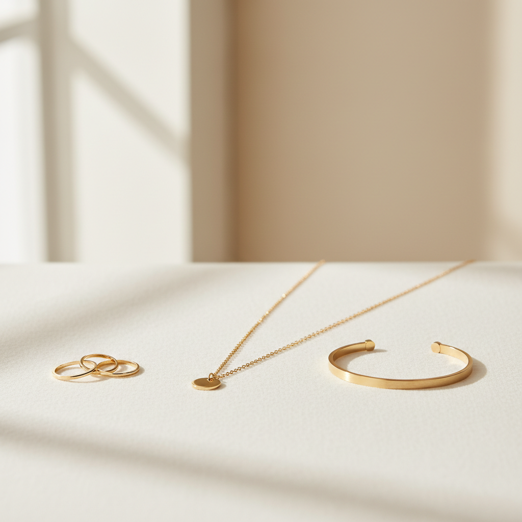 generar imagen de joyas de oro, que se vea elegante y simple, en formato 1:1